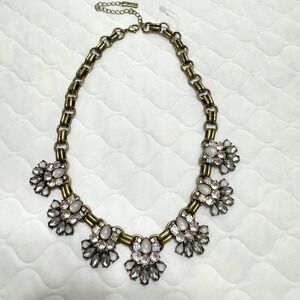 Unique Loren Olivia Statement Rhinestone Gem Aged Goldtone Floral Chain Necklace